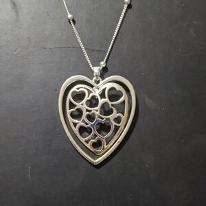 Equilibrium Silver Tone Open Work Heart Shape Pendant Statement Necklace